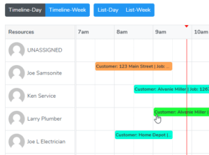 Calendar timeline view with job scheduling software