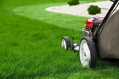 Lawn Care Software used by worker mowing green grass