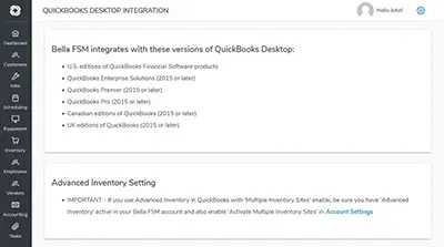 QuickBooks Desktop Integration with Bella FSM