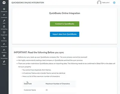 QuickBooks Online Integration with Bella FSM