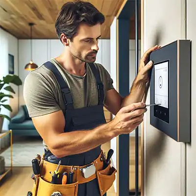 Skilled Handyman Calibrating Smart Device