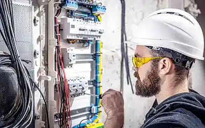 Electrical Technician Wiring a Panel