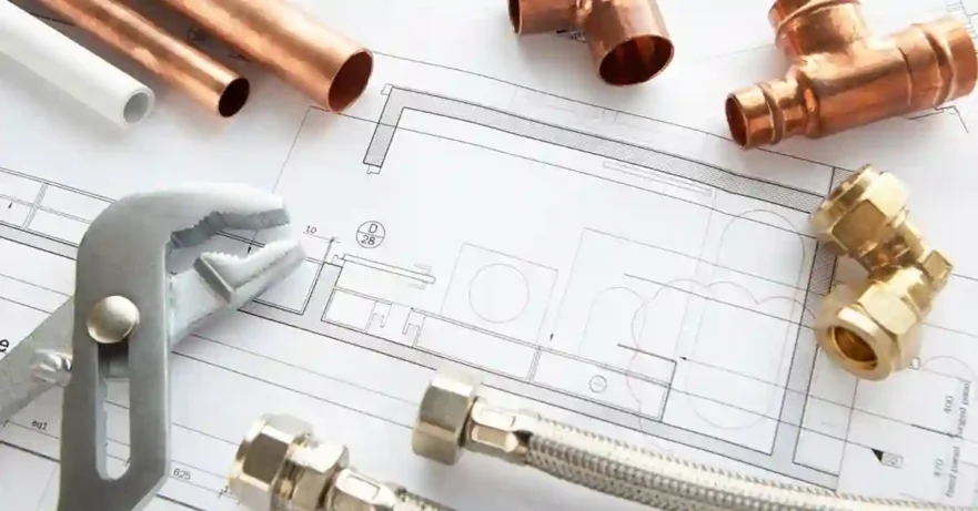 Plumbing Drawing with Wrench and Pipes