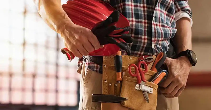 Toolbelt on Handyman and Red Helmet